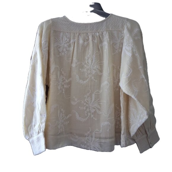 Aratta Beige with Cream Embroidered Long Sleeve Top Blouse NWT SZ M/L - Picture 5 of 8